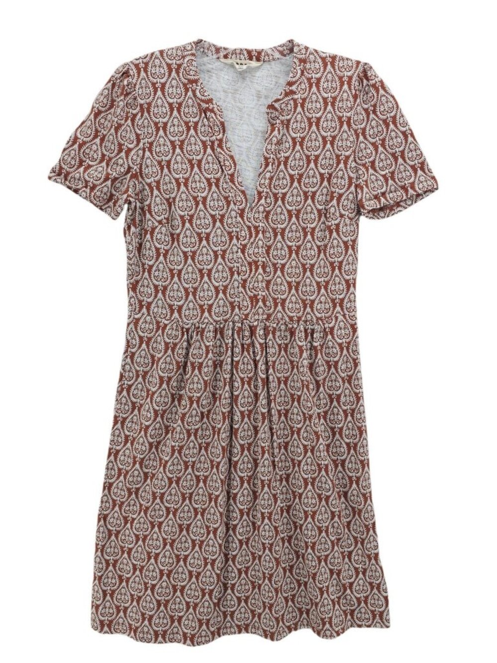 BODEN Naomi Short Sleeve Dress Brown Geometric Pattern Cotton Modal Size US  6 R